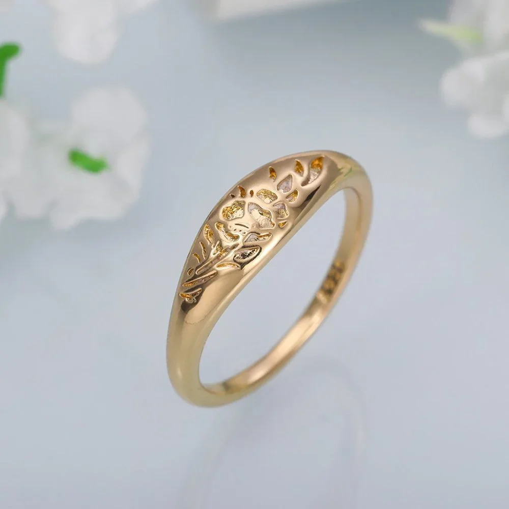 ▶14K Gold Plated Flower Carved Unique Fashion Vintage Ring for Women, L032 - Picture 6 of 6